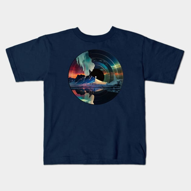 Northern Lights Iceland Vinyl Record Kids T-Shirt by Bondoboxy